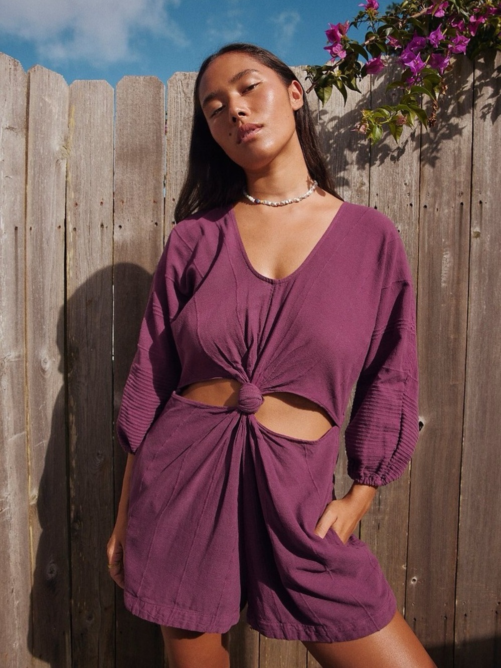 Free People Knotty But Nice Romper- Deep Plum